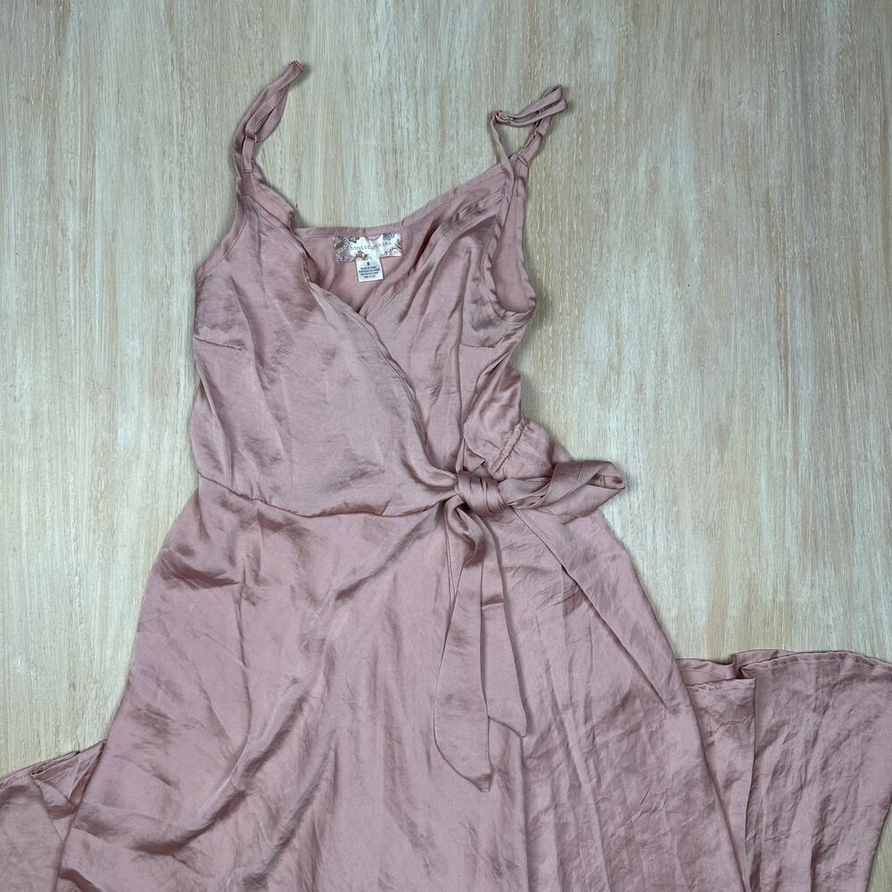 Band of Gypsies Pink Blush Faux Wrap Satin Spaghetti Strap Elegant Dress Small - Picture 2 of 14